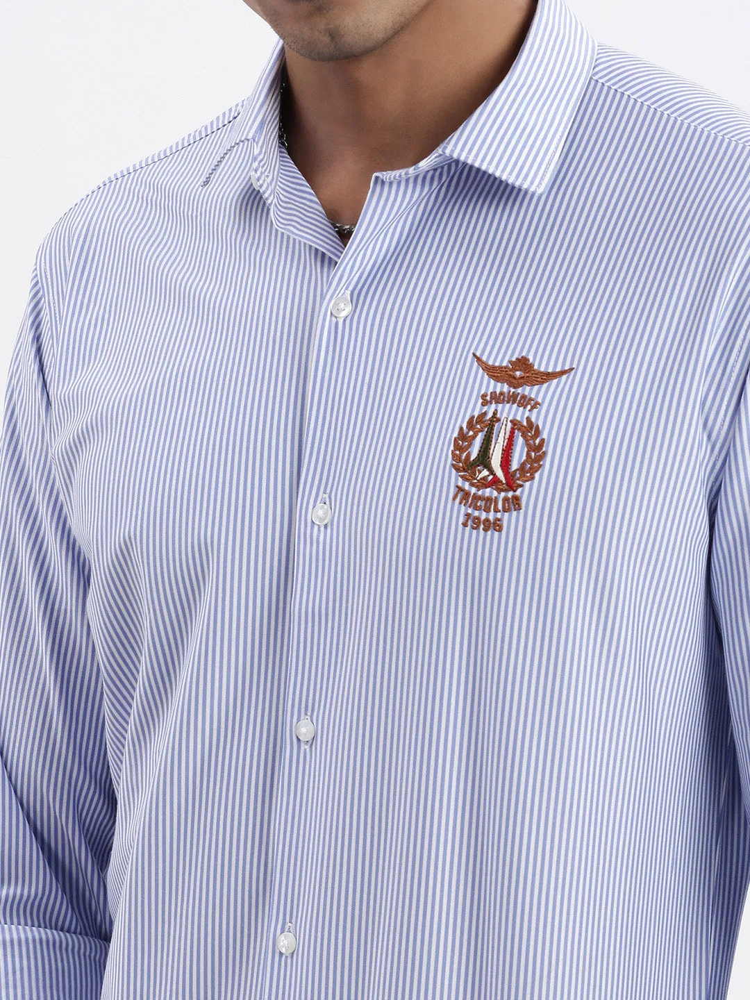 Men Blue Striped Slim Fit Shirt