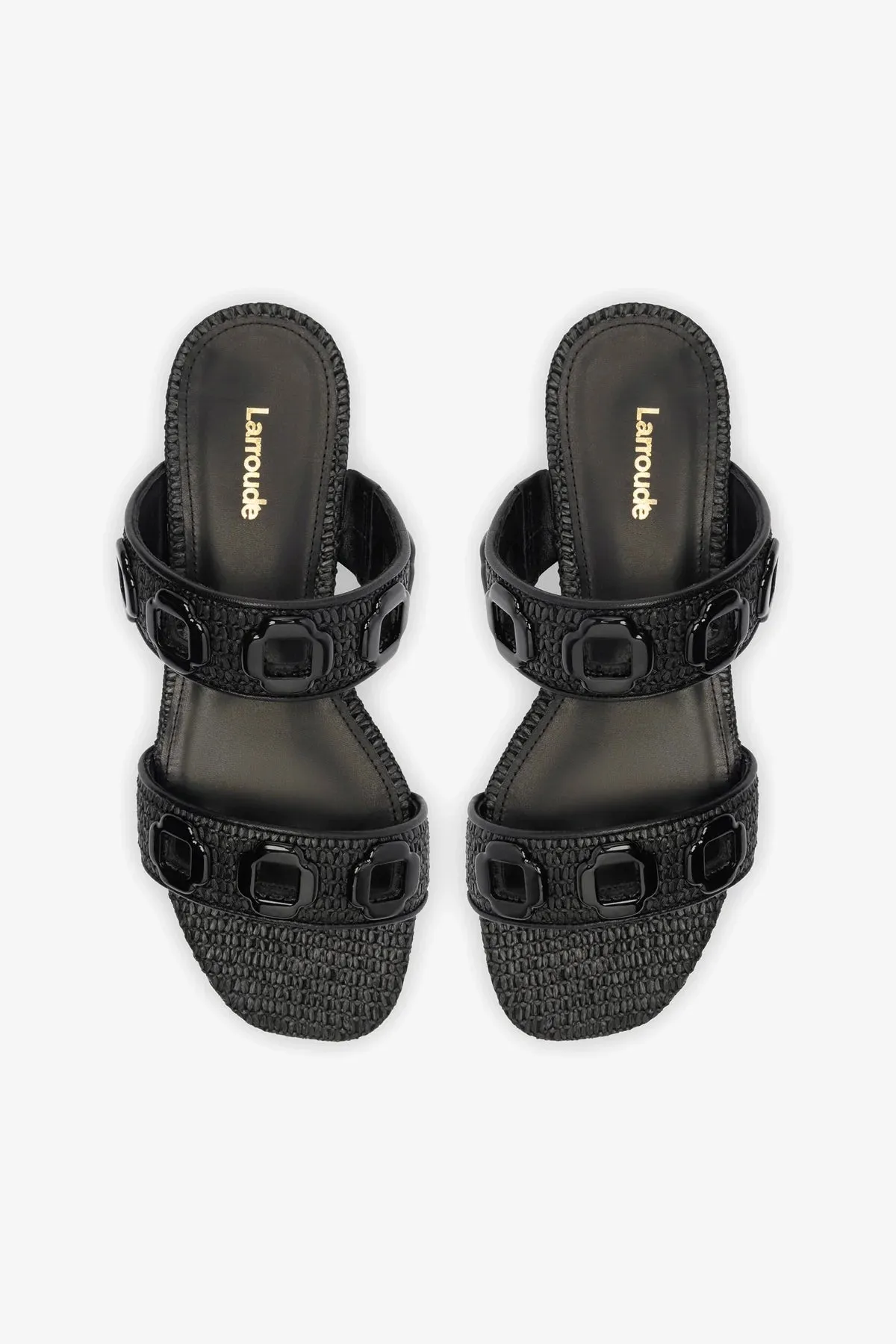Milan Flat Mule In Black Wave Raffia